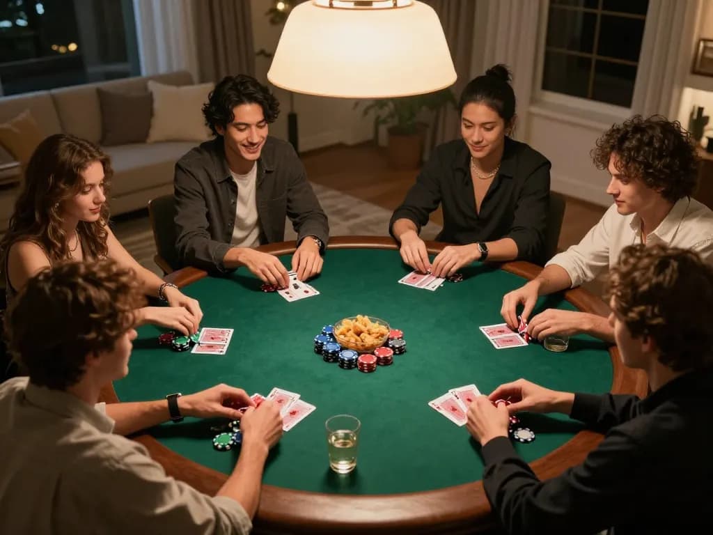 Friends enjoying a friendly poker night, showcasing mb66-t gaming atmosphere.
