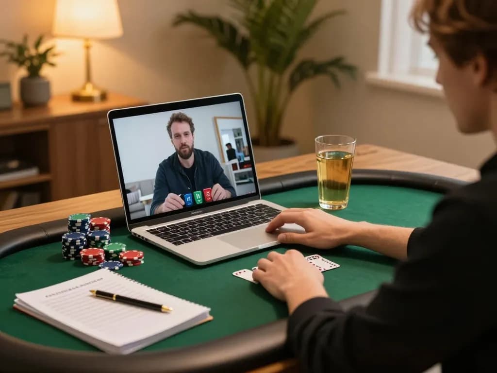 Engaging in high-stakes poker online through Link SV368 at a stylish home setup.