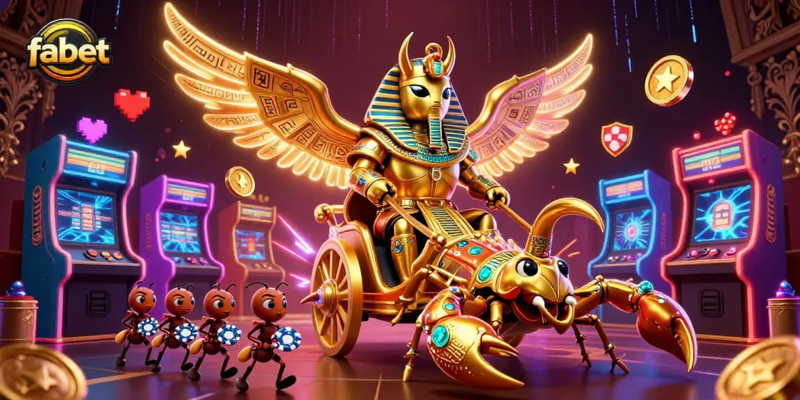 Engage in thrilling gameplay with fabet's colossal characters in a vibrant casino scene.
