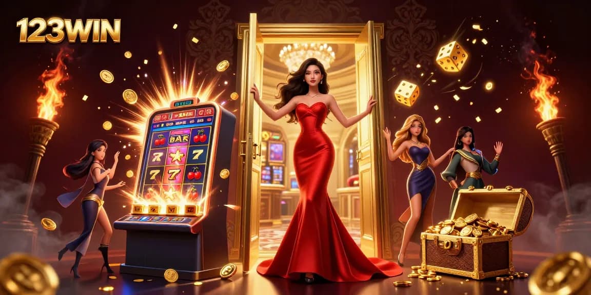 Experience the excitement of 123WIN with vibrant visuals of casino games and jackpots.