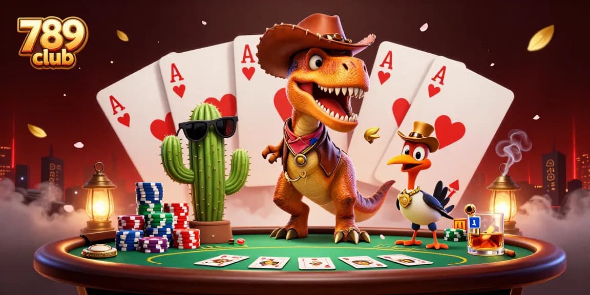 Hãy tham gia trò chơi tại 789 club để trải nghiệm cảm giác thú vị bên bàn poker với những lá bài và chip đầy màu sắc.