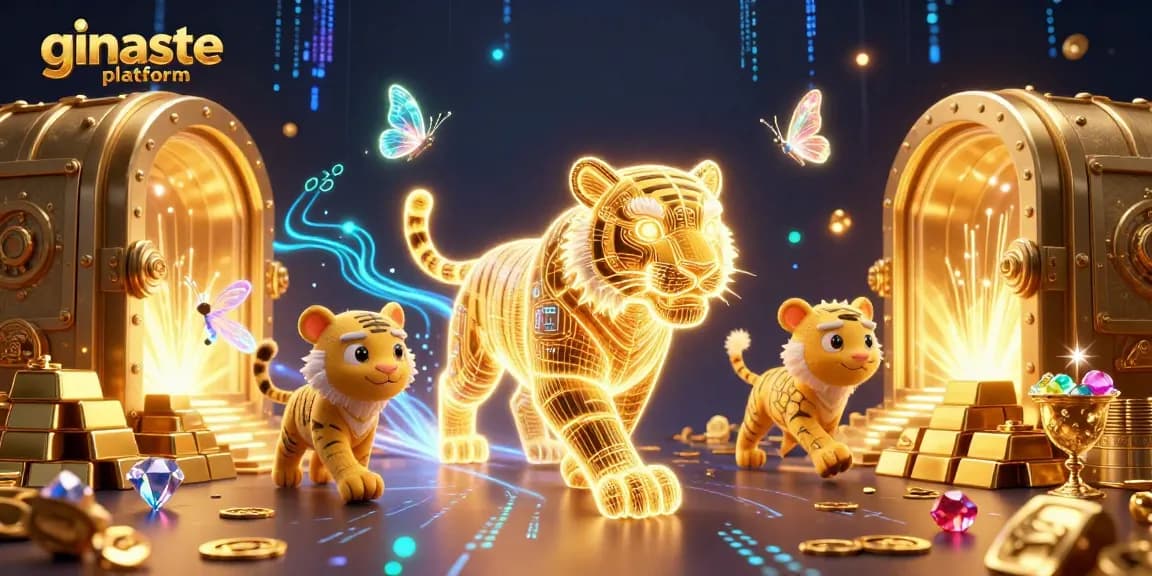 Experience the thrilling ginaste platform with a golden tiger and treasures in a vibrant casino.