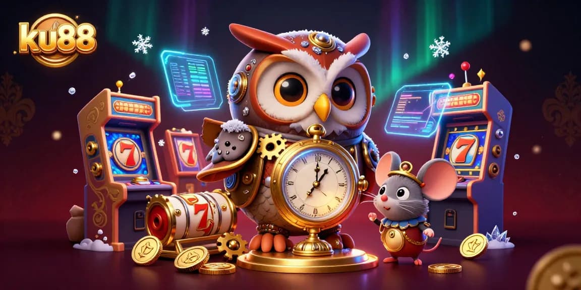Spin the slots with ku88 and enjoy vibrant casino elements in a futuristic 3D illustration.