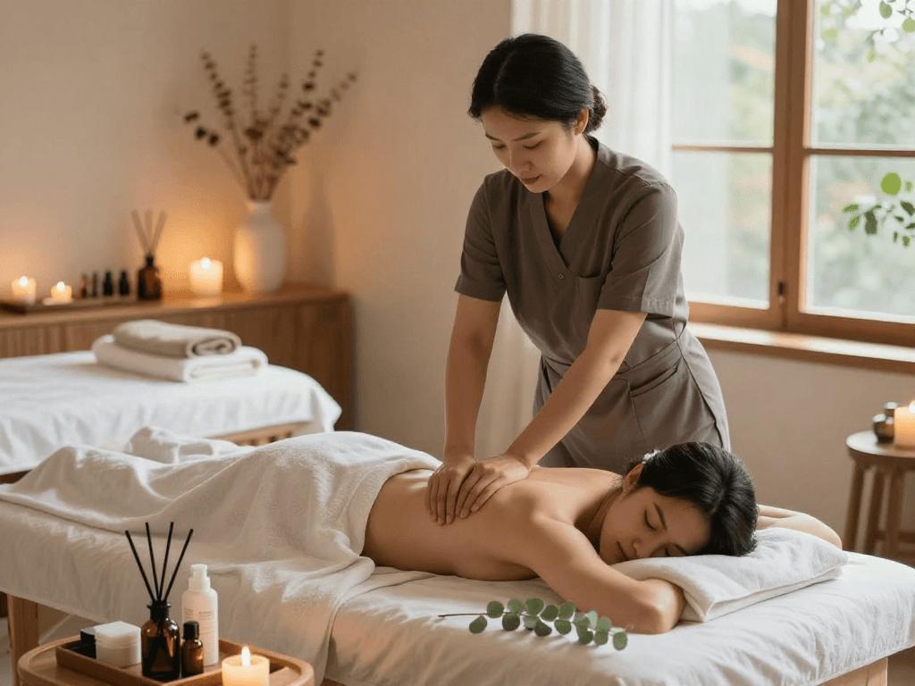 Experience 의정부출장안마 through a tranquil massage therapy scene, featuring serene ambiance and soothing atmosphere.