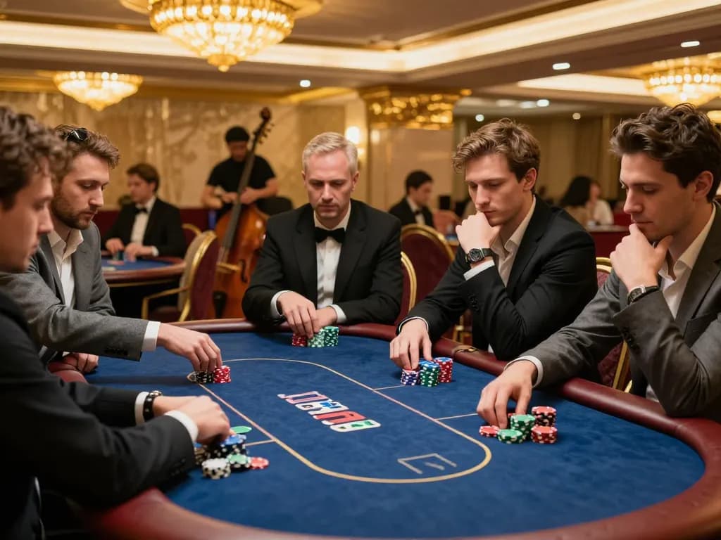 Experience intense poker strategy at Jdclub9vip with players focused on their winning hands.