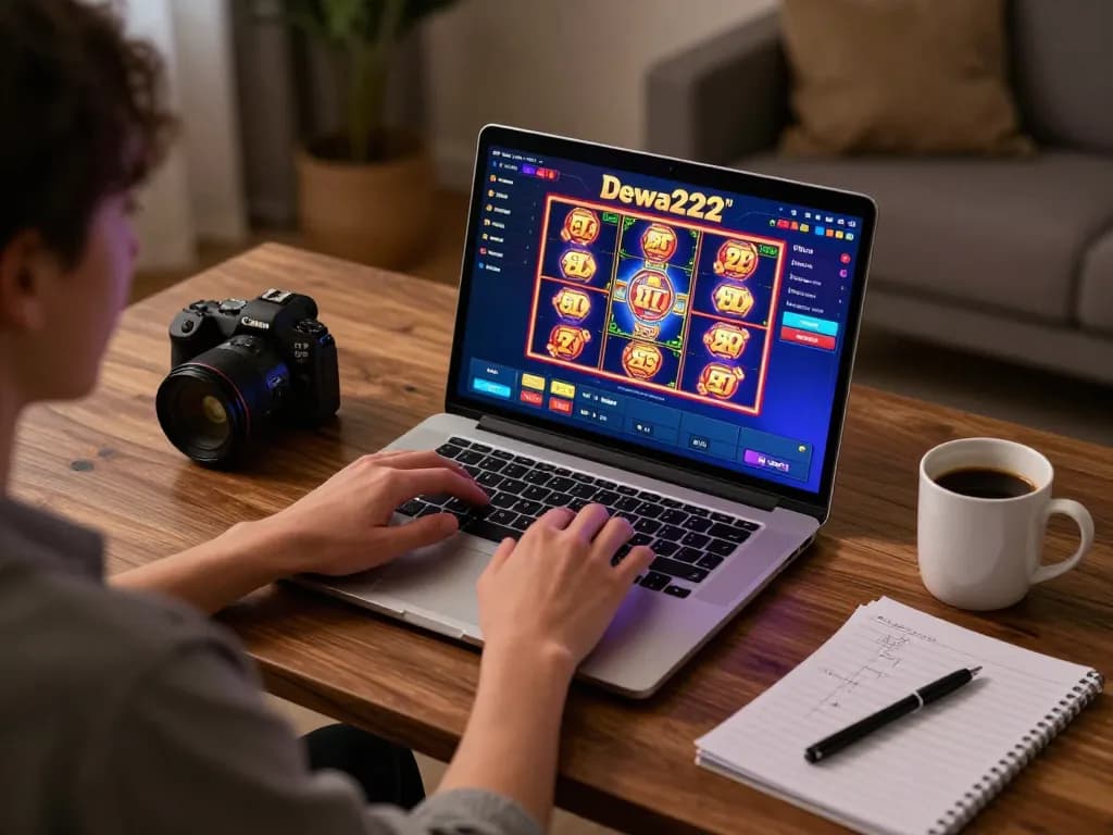Engaging in online slot games at DEWA222 from a cozy home workspace.