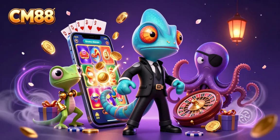 Experience captivating gameplay at CM88 with colorful slot games and vibrant casino elements.