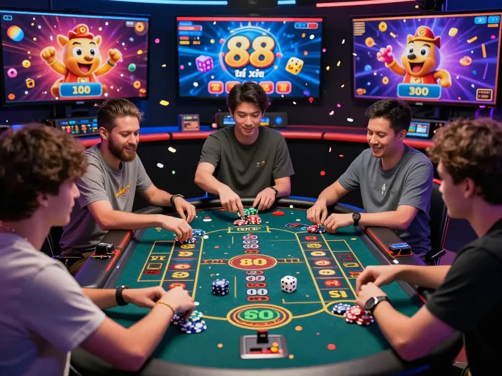 Players enjoying Go 88 tài xỉu at a vibrant online casino, showcasing excitement and engagement.
