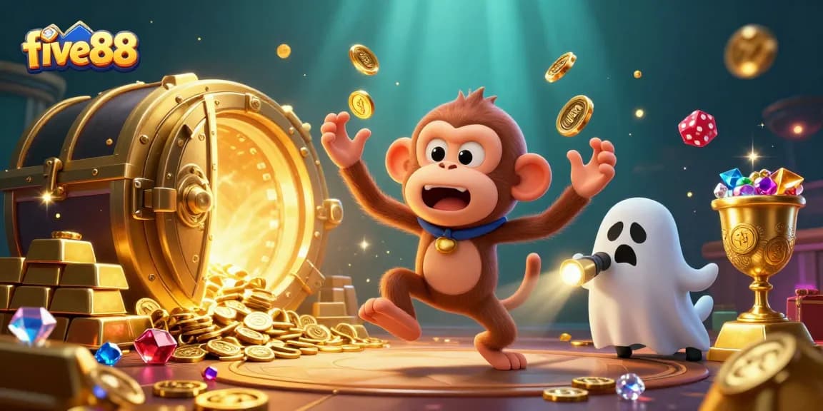 Experience five88's enchanting casino adventure with an invisible monkey juggling treasures and a ghost-hunter puppy.