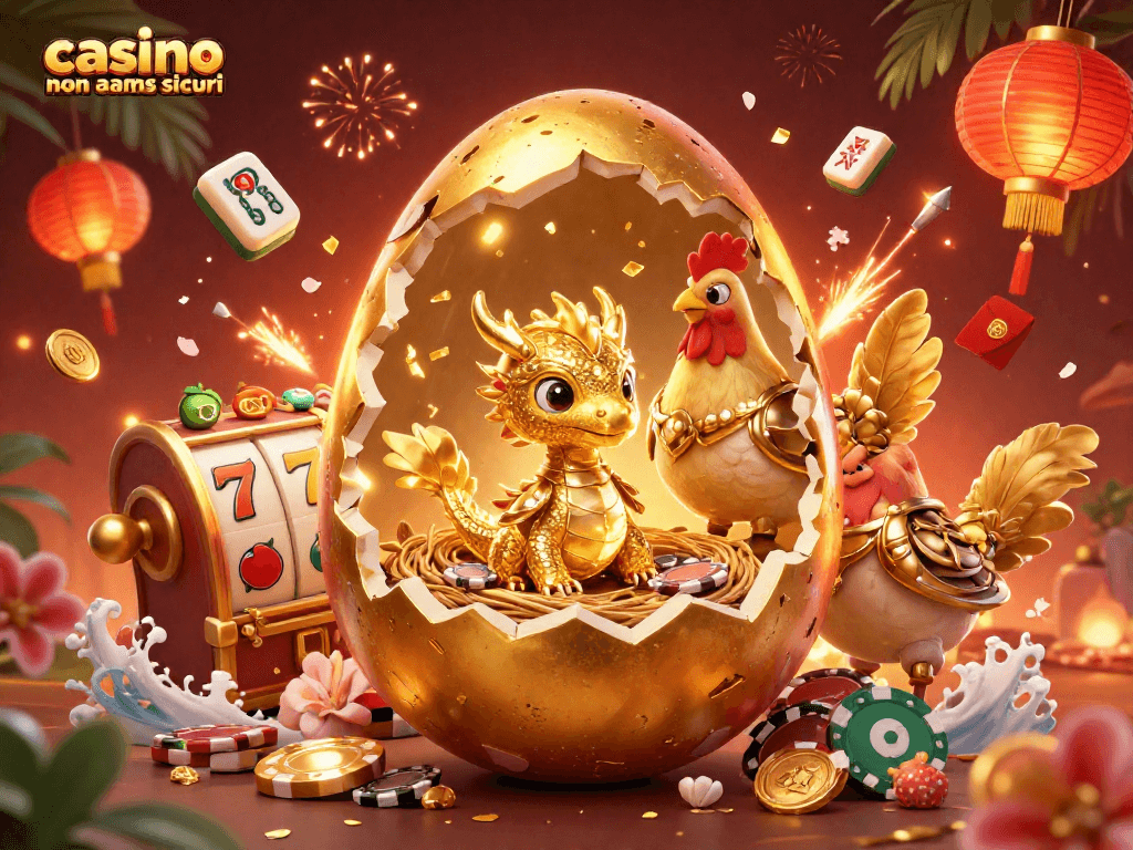 Affronta emozioni dei casinò con il drago d'oro in un'illustrazione 3D di un "casino non AAMS sicuri"