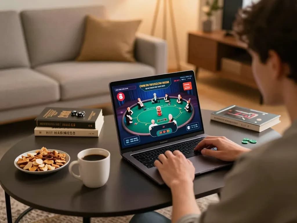 Engaging online poker session showcasing player interaction at home with god55vn