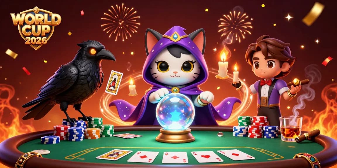 Bet on the excitement of WORLD CUP 2026 with a lively gambling scene featuring mystical characters.