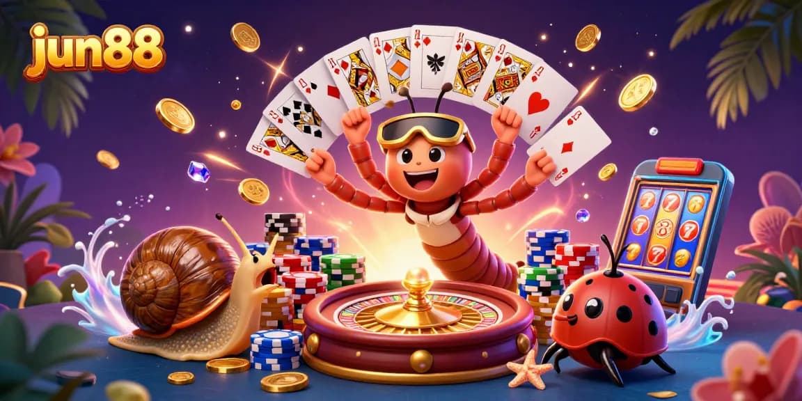Experience the magic of jun88 with a bustling casino scene featuring unique characters and dynamic gaming action.