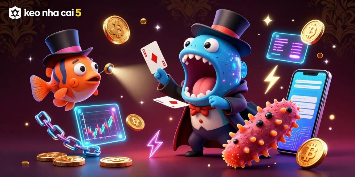 Engage with keo nha cai 5 as colorful sea creatures perform magic tricks in a vibrant underwater casino scene.