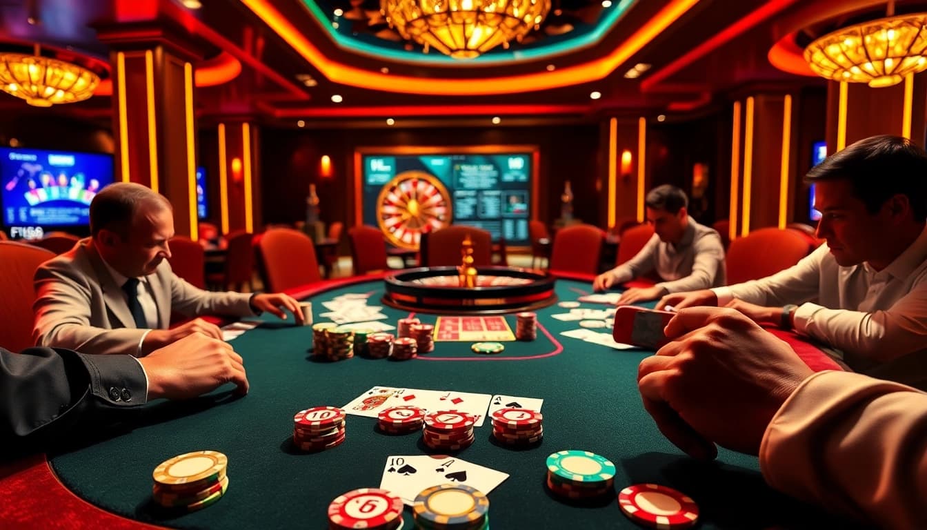 Experience the excitement of F168 at a luxurious poker table with vibrant chips and cards.