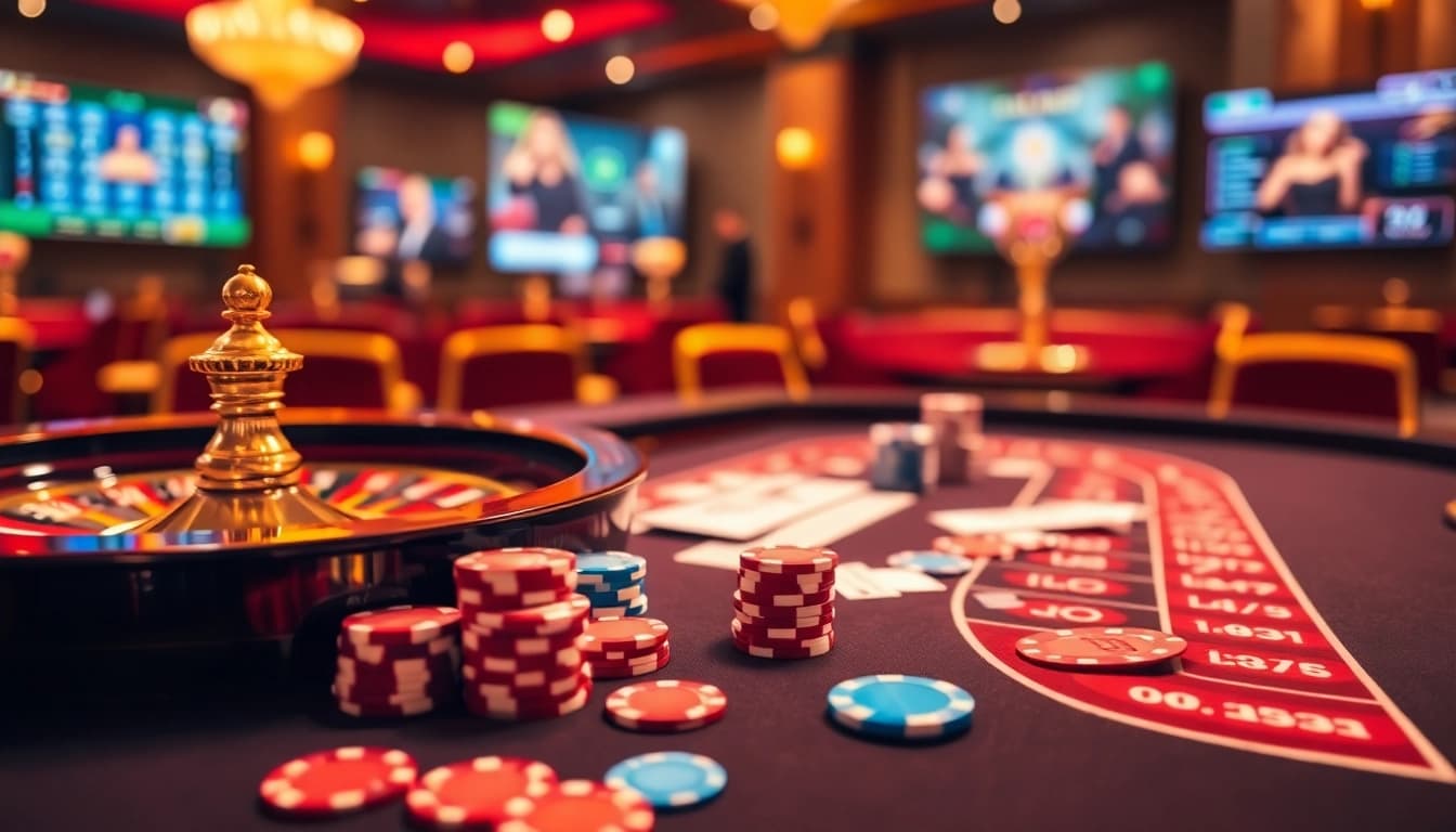 Players enjoying exciting gambling at https://kbbet.tech/ with vibrant casino elements and engaging atmosphere.