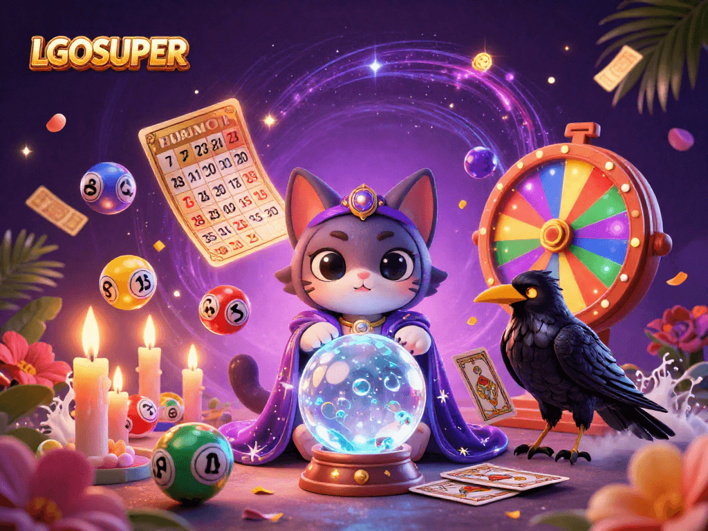 Engage with LGOSUPER's vibrant lottery and casino gaming elements in this captivating 3D illustration.