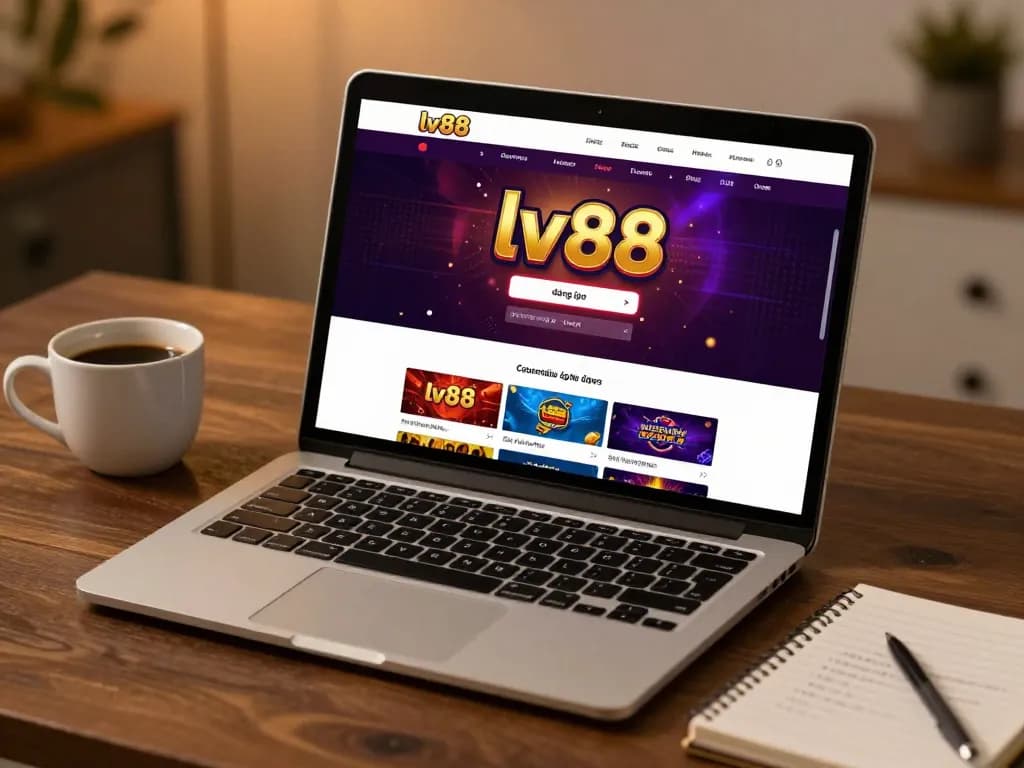 Login to lv88 online casino displayed on laptop in a cozy setting, focusing on user engagement and strategy.