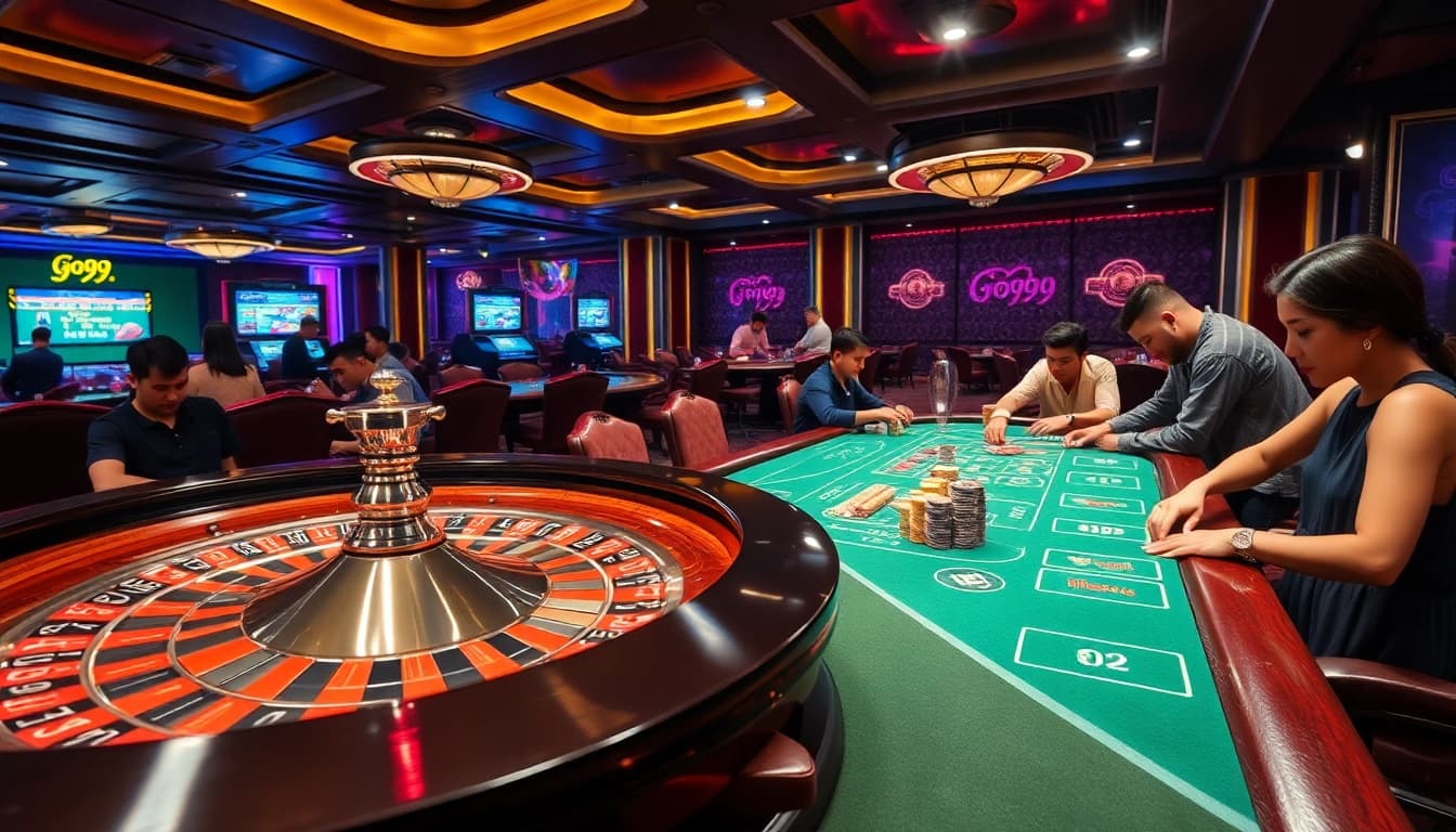 Engage in thrilling go99 casino action at a vibrant poker table.