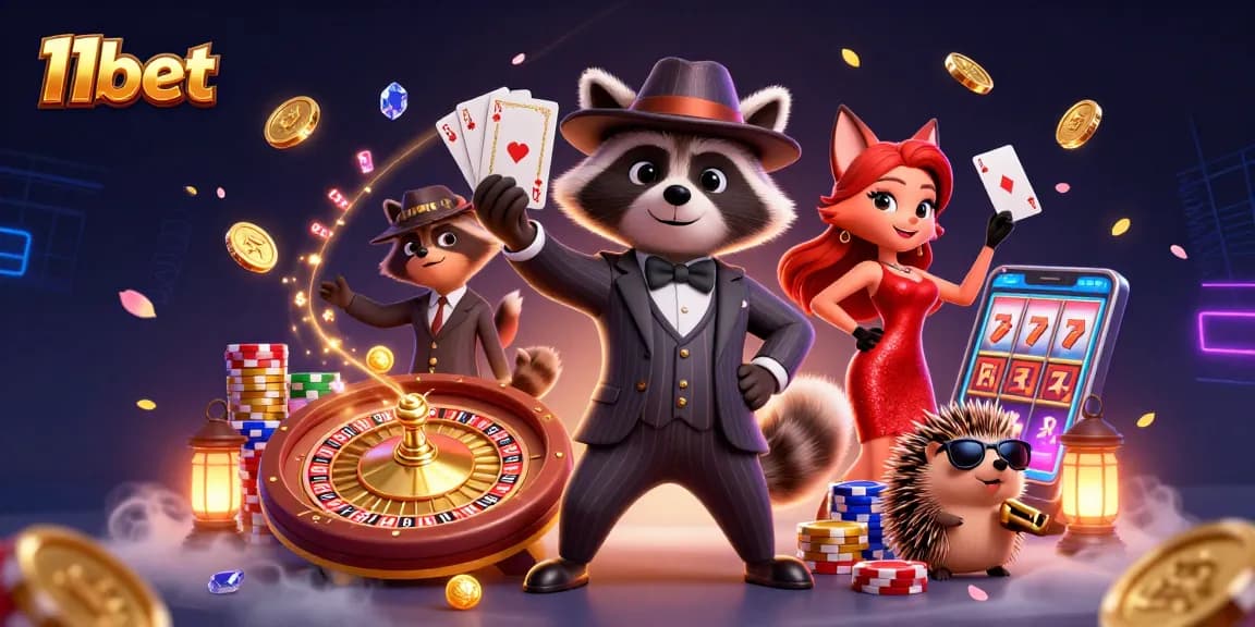 Experience thrilling gameplay with 11bet's dynamic casino characters and vibrant elements for a fun gambling adventure.