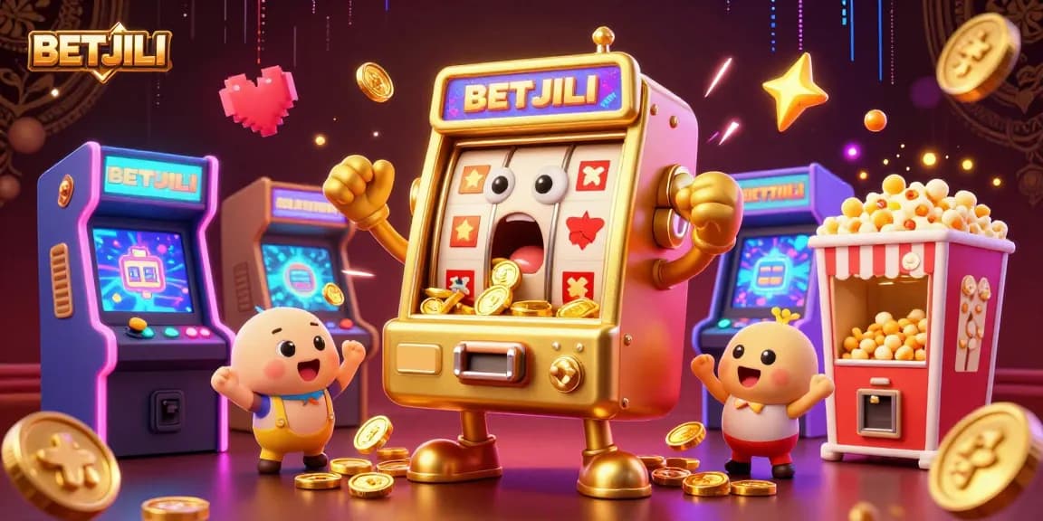 Experience BETJILI's thrilling jackpot with a cartoon slot machine and vibrant casino elements.