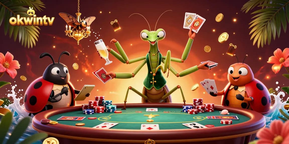 Engage with OKWINTV’s exciting casino scene featuring card games and vibrant chips.