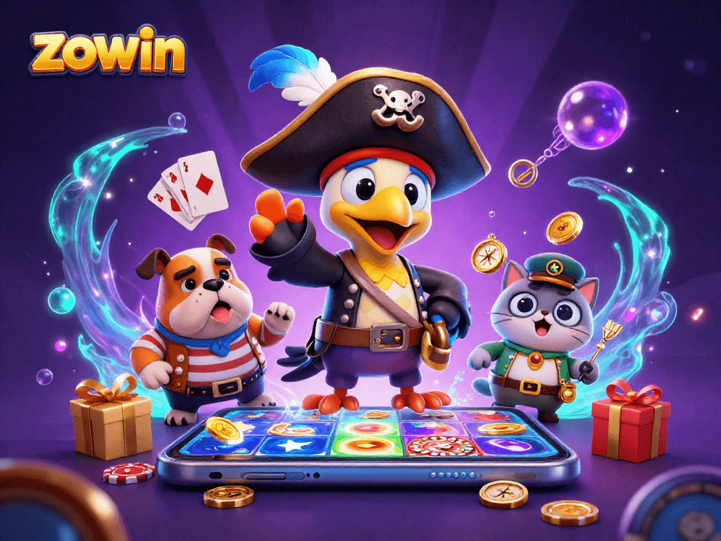 Zowin captures the thrill of slots with animated pirates, exciting gaming elements, and vibrant casino action.