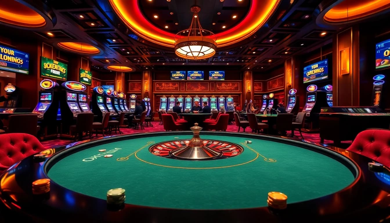Experience high-stakes play at OKFUN's premier casino table, showcasing vibrant poker chips and cards.