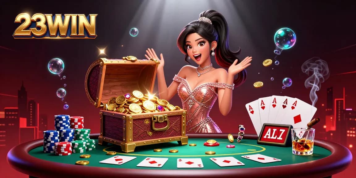 Win big at 23WIN with mesmerizing treasures in a vibrant casino scene.