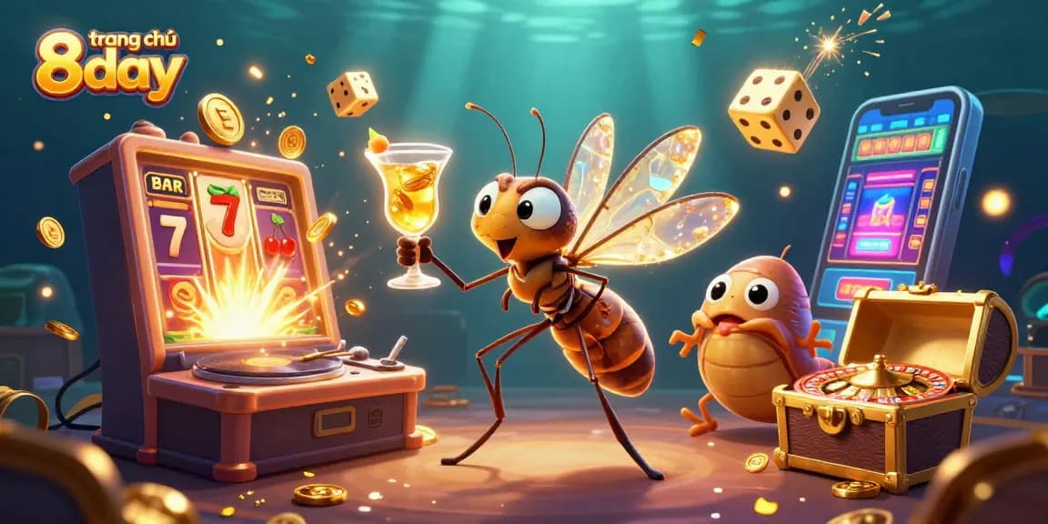 Join the action at trang chủ 8day with a vibrant, casino-themed 3D illustration featuring exciting game elements.