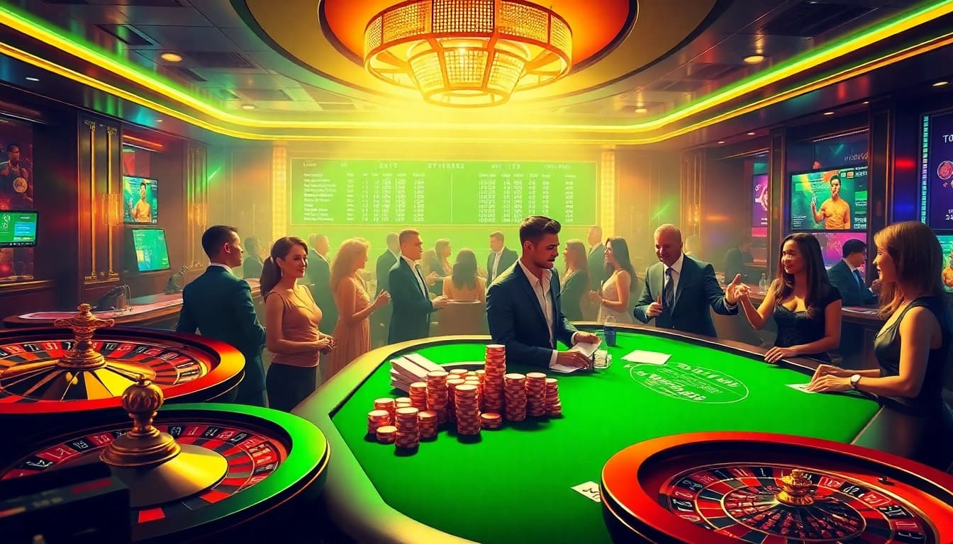 Dynamic betting at Thể thao 11BET casino, showcasing excitement and strategy in a luxurious setting.