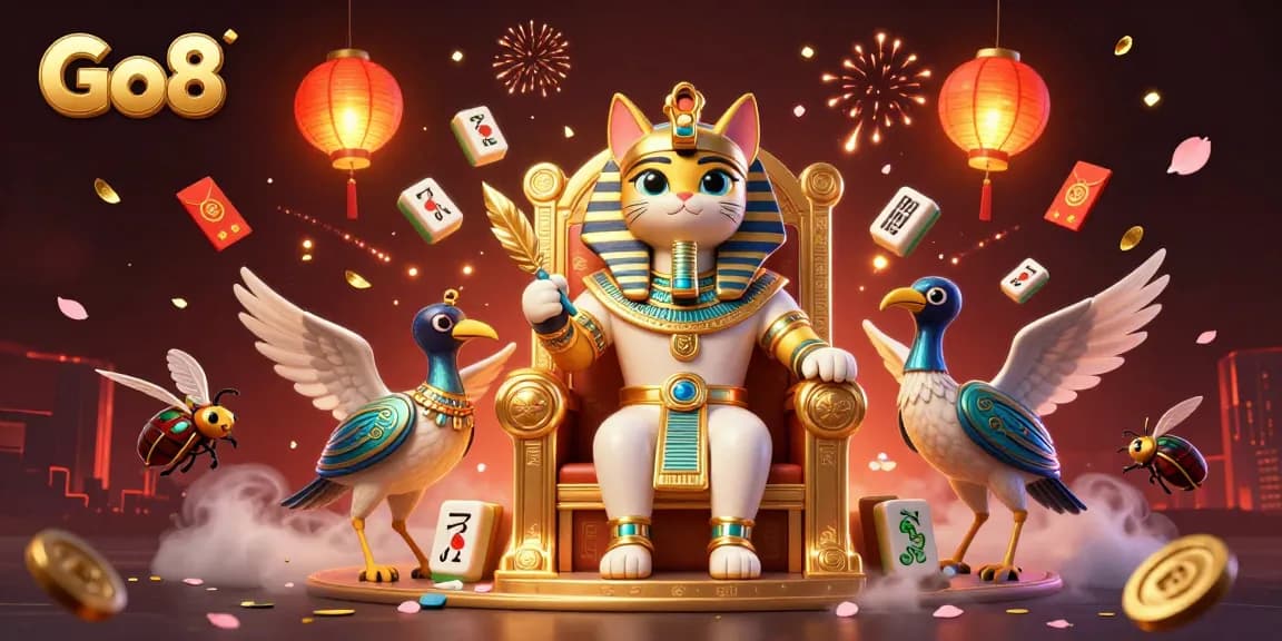 Engage in high-stakes gaming with Go8's vibrant 3D casino scene, showcasing royal characters and lively elements.