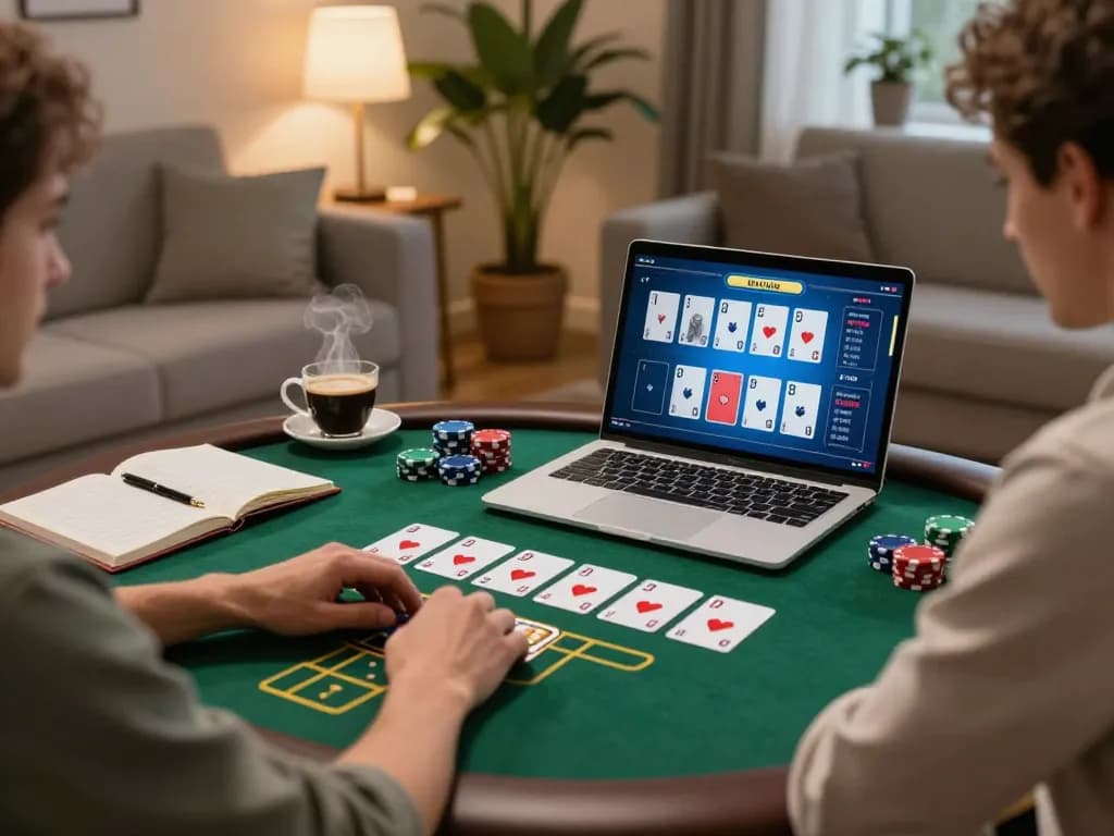 Engaging in strategic online poker at Nhà cái 789win with cozy home setup and warm ambiance