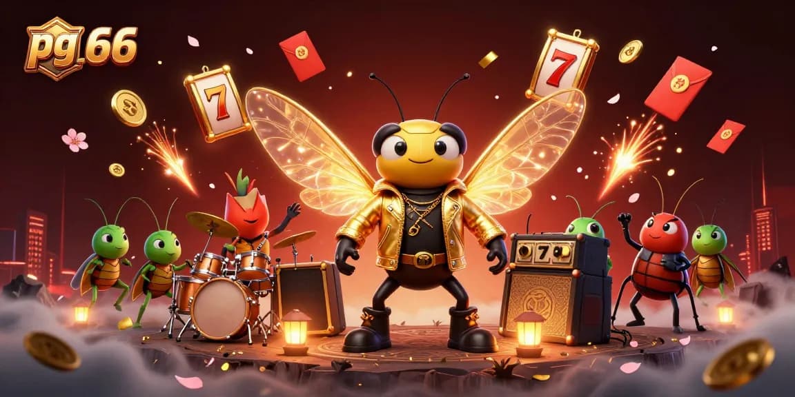 Engage with pg 66's vibrant gaming realm featuring a cicada rock star, slots, and dynamic elements.