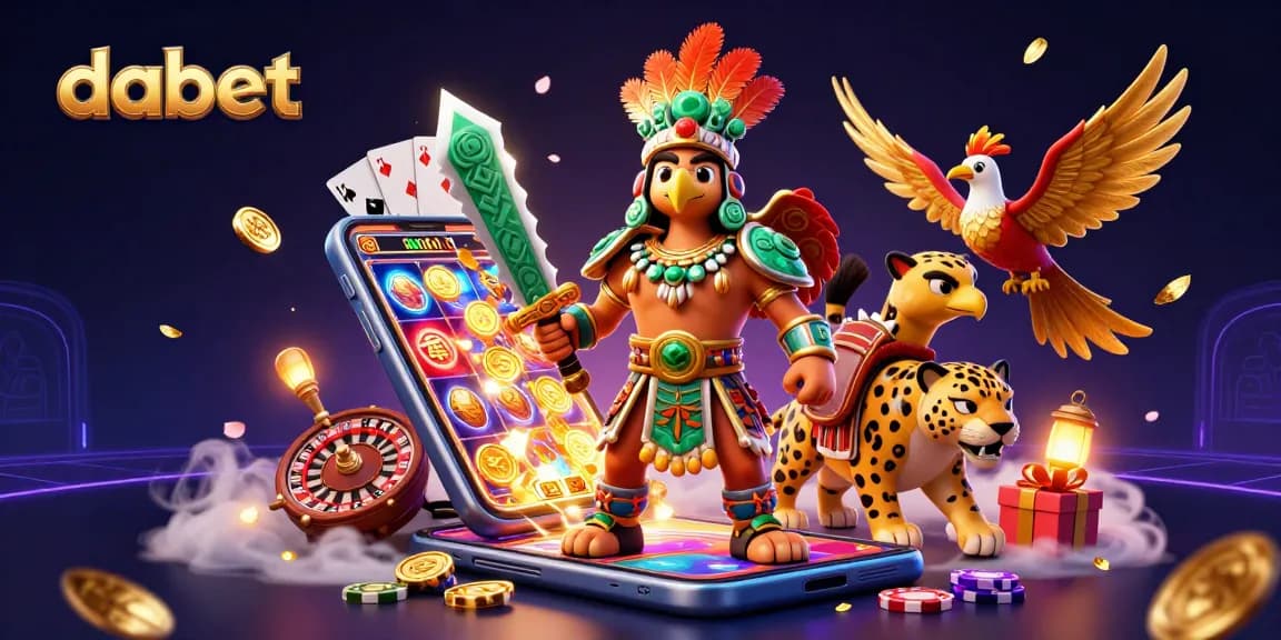 dabet immersive gaming scene with Aztec warriors and dynamic casino elements bursting with action