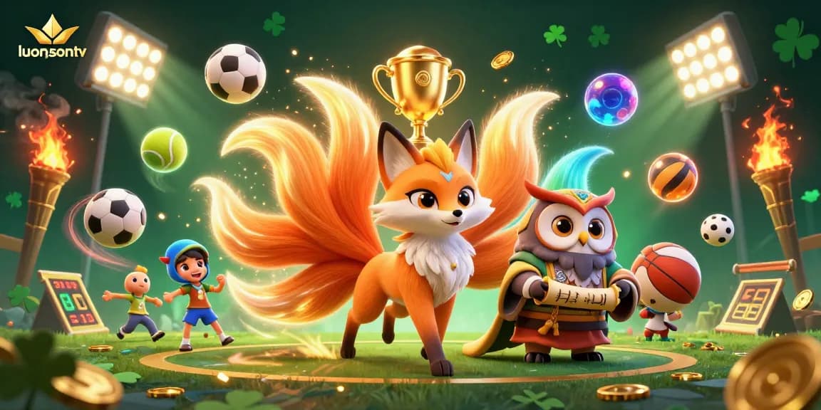 Experience lively sports betting action with luongsontv featuring glowing spirit characters amidst lively gaming elements.