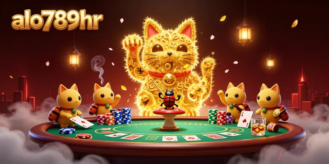 Experience the thrill of alo789hr's dynamic gaming world with a vibrant lucky cat illustration.