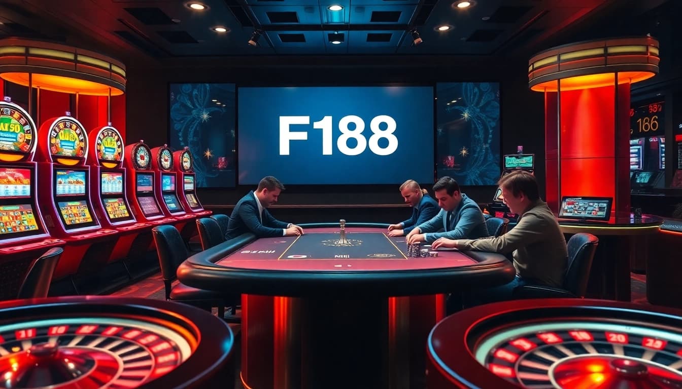 Engage in thrilling gameplay with F168 at a luxurious casino featuring poker, slots, and roulette.