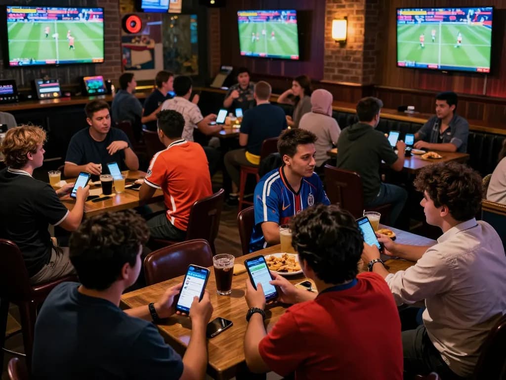 B52CLUB sports betting action with fans placing bets in a vibrant social bar setting