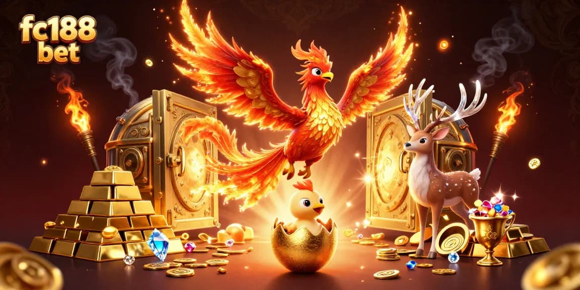 Engage in dynamic fc188 bet action amidst a vibrant casino-themed scene of fortune and adventure.