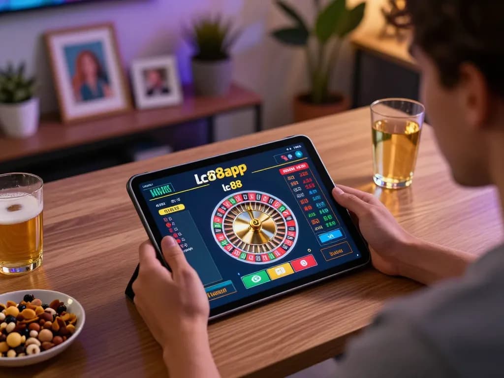 Engaging in live roulette gameplay through the lc88app in a cozy home office setting, showcasing responsible gaming.