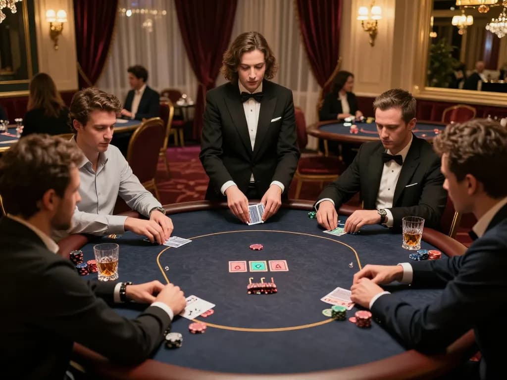 Players strategizing in a high-stakes poker game at 789win's luxurious VIP area.