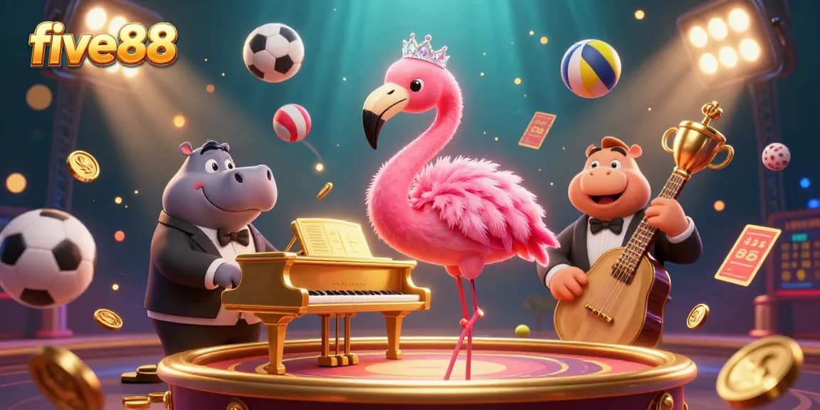 Experience the thrilling action at five88 with dynamic sports elements and vibrant cartoon characters in a cartoon casino.