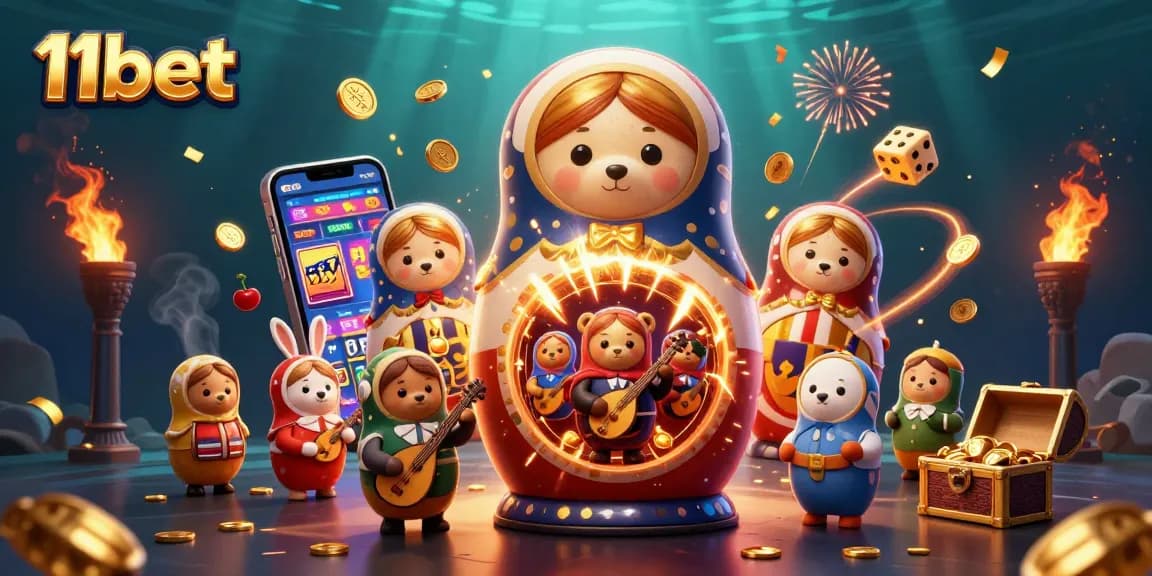 Experience thrilling action at 11bet with a vibrant 3D casino scene bursting with excitement and colorful games.