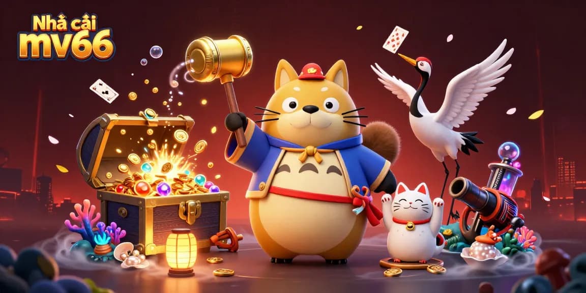 Experience fun at Nhà cái mv66 with vibrant characters and exciting gaming elements surrounding an underwater treasure theme.
