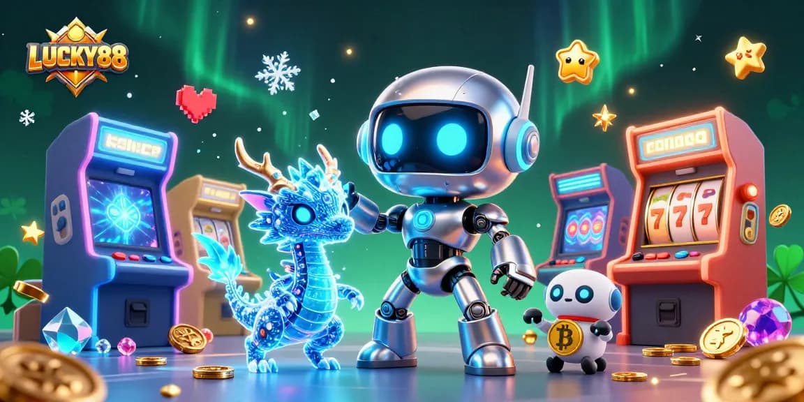 Experience LUCKY88 with an exciting 3D vibrant casino scene featuring upbeat characters and gaming elements.
