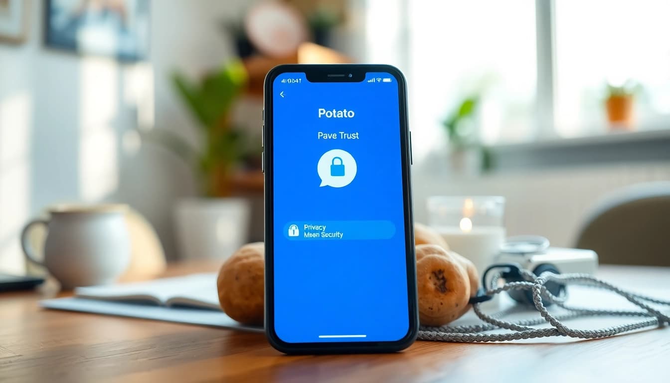 Potato messaging app interface on smartphone showcasing secure communication features.