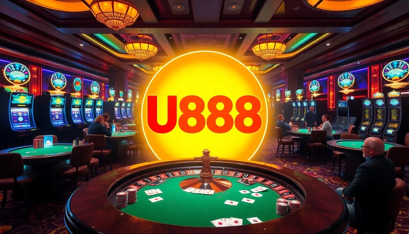 Experience the excitement of U888 in a luxurious casino setting filled with action and vibrant games.