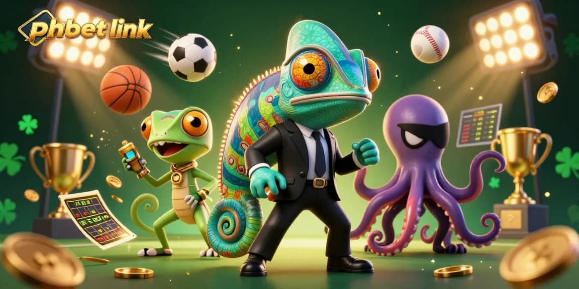 Experience thrilling betting with phbet link, featuring an agent chameleon and sports betting elements.