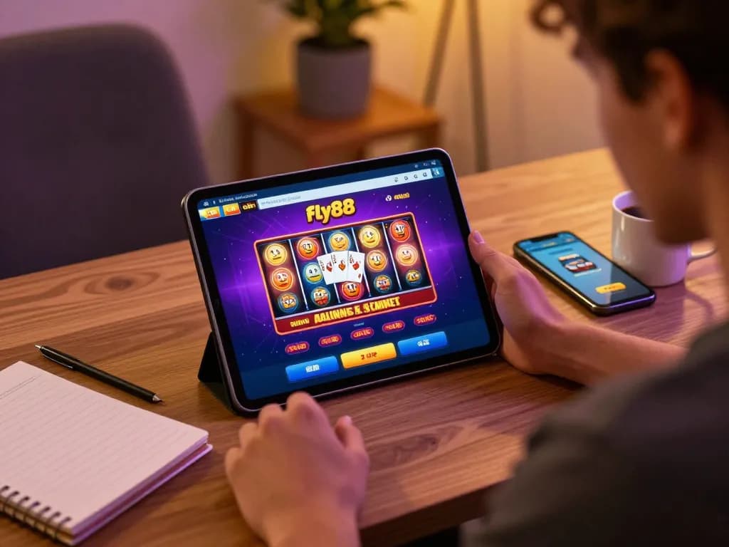 Engaging gameplay on fly88 casino app during cozy evening at home